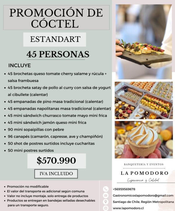 PROMOCIÓN CÓCTEL ESTANDAR 45 PERSONAS (Detalles en descripción)