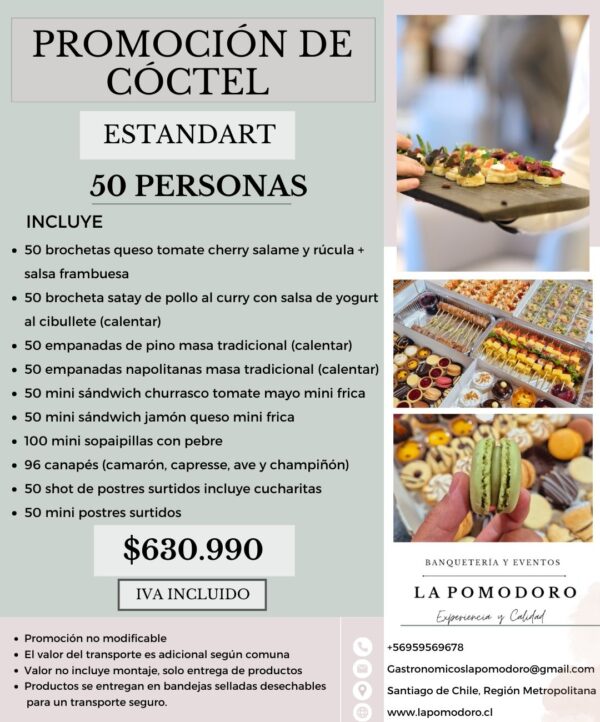 PROMOCIÓN CÓCTEL ESTANDAR 50 PERSONAS (Detalles en descripción)