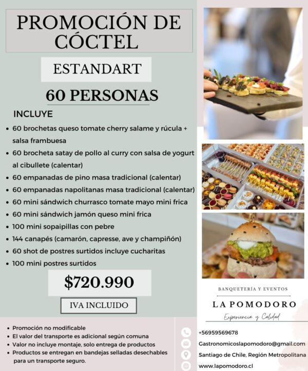PROMOCIÓN CÓCTEL ESTANDAR 60 PERSONAS (Detalles en descripción)