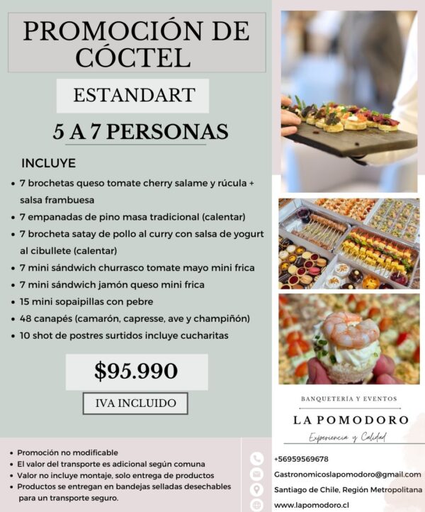 PROMOCIÓN CÓCTEL ESTANDAR 5 a 7 PERSONAS (Detalles en descripción)