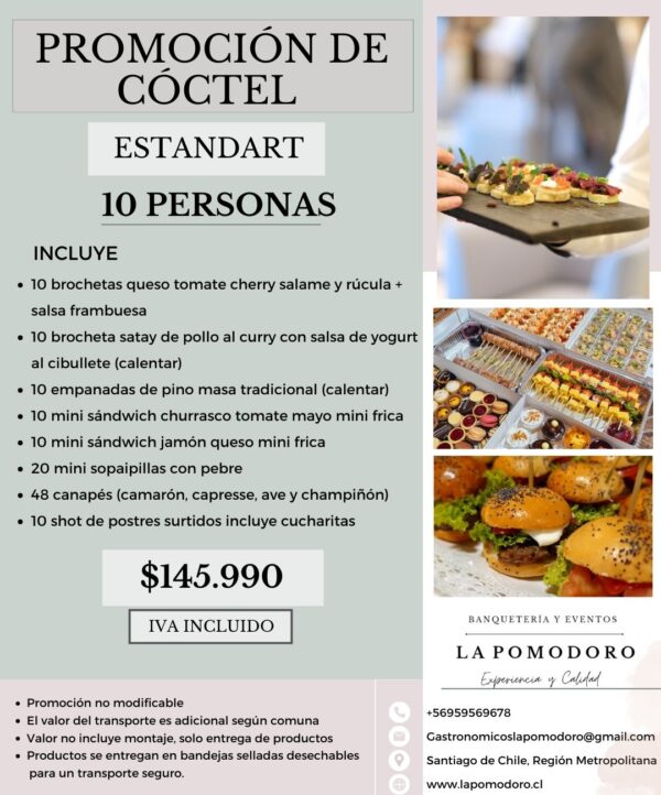 PROMOCIÓN CÓCTEL ESTANDAR 10 PERSONAS (Detalles en descripción)