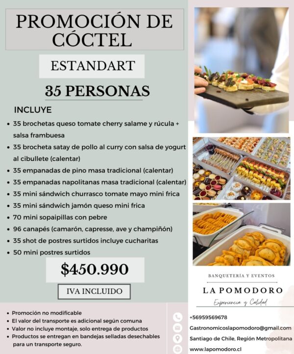 PROMOCIÓN CÓCTEL ESTANDAR 35 PERSONAS (Detalles en descripción)