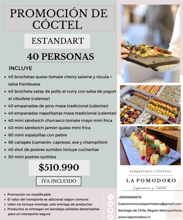 PROMOCIÓN CÓCTEL ESTANDAR 40 PERSONAS (Detalles en descripción)