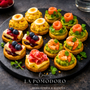 Pack - 108 canapés premium (ají de gallina, salmón, camembert, camarón, jamon serrano)